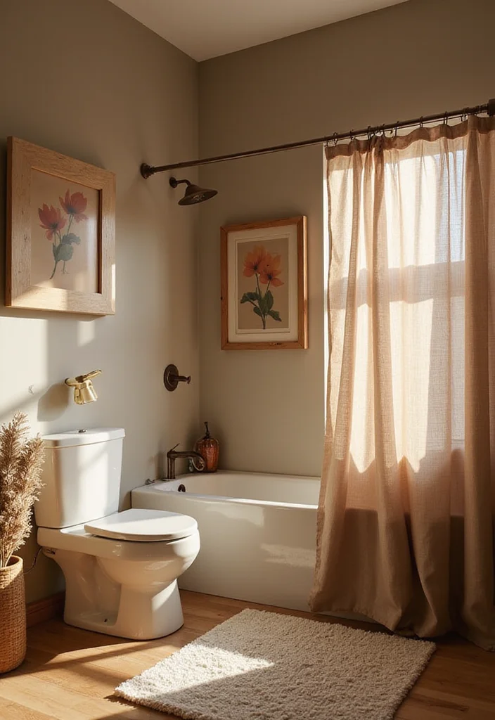 14 Brown Bathroom Ideas With Warm Comfort - 9. Eco-Friendly Shower Curtains