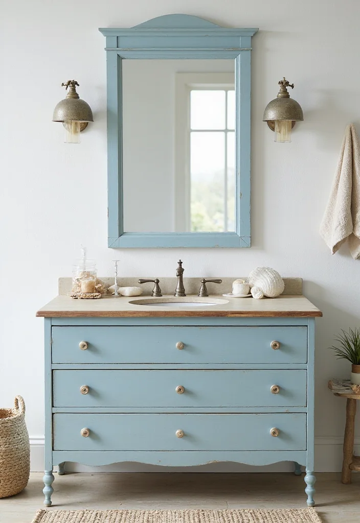 14 Dresser Turned Bathroom Vanity Ideas You Will Want To Try - 5. Coastal Retreat with Light Blues and Whites