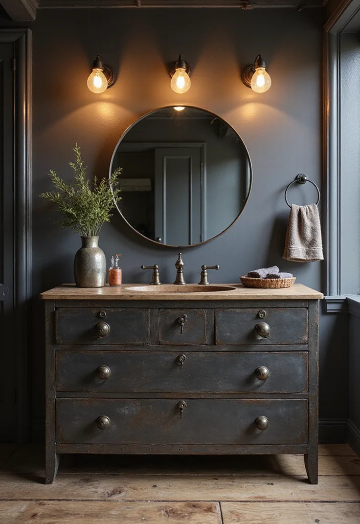 14 Dresser Turned Bathroom Vanity Ideas You Will Want To Try - 6. Industrial Edge with Metal Accents