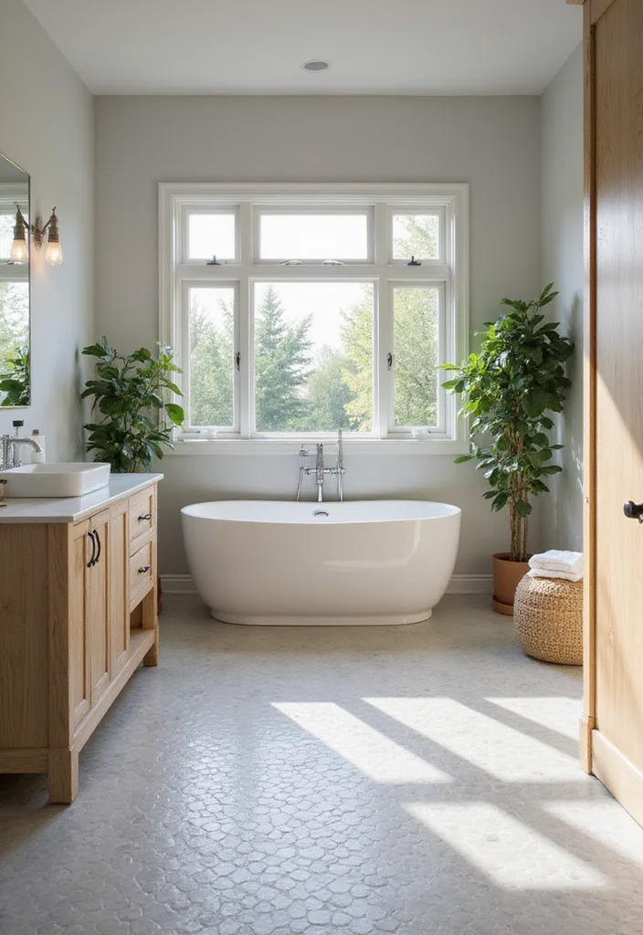 14 Grey Hexagon Tile Bathroom Floor Ideas - 1. Soft Dove Grey Elegance