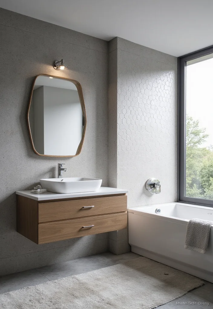 14 Grey Hexagon Tile Bathroom Floor Ideas - 11. Floating Vanities with Grey Tiles
