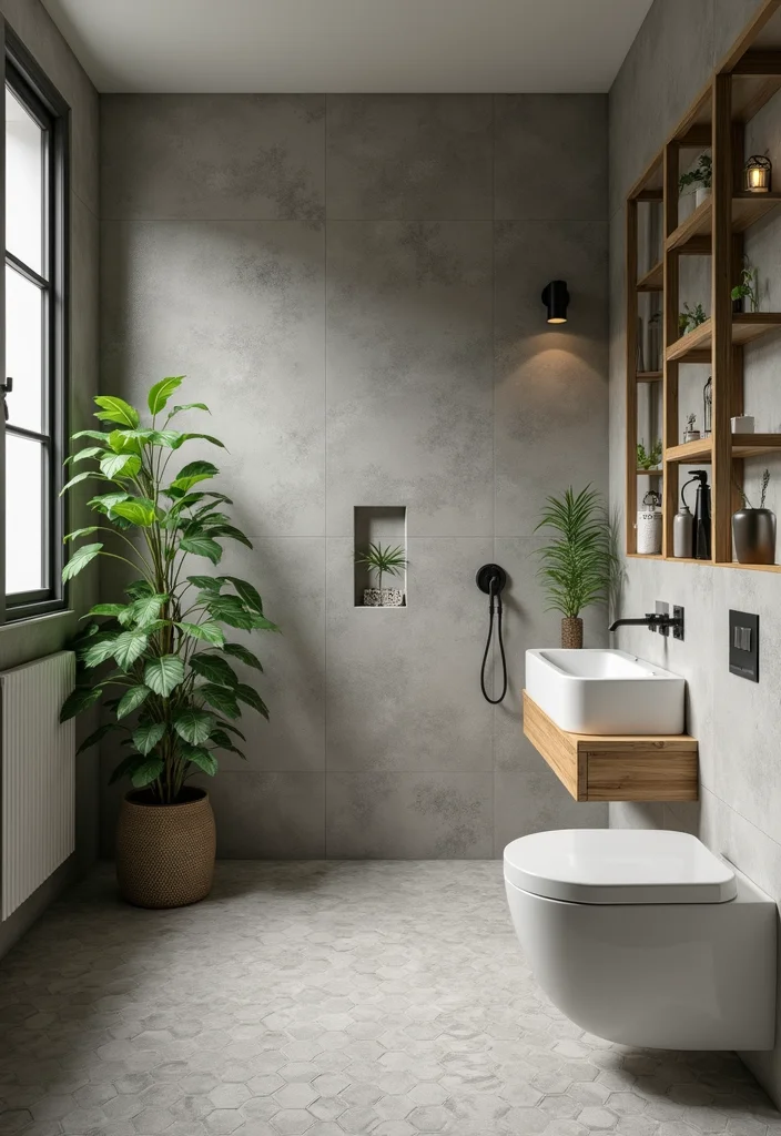 14 Grey Hexagon Tile Bathroom Floor Ideas - 13. Eco-friendly Bathroom Designs