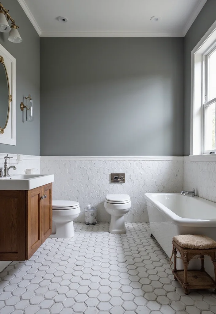 14 Grey Hexagon Tile Bathroom Floor Ideas - 14. Timeless Classic Grey