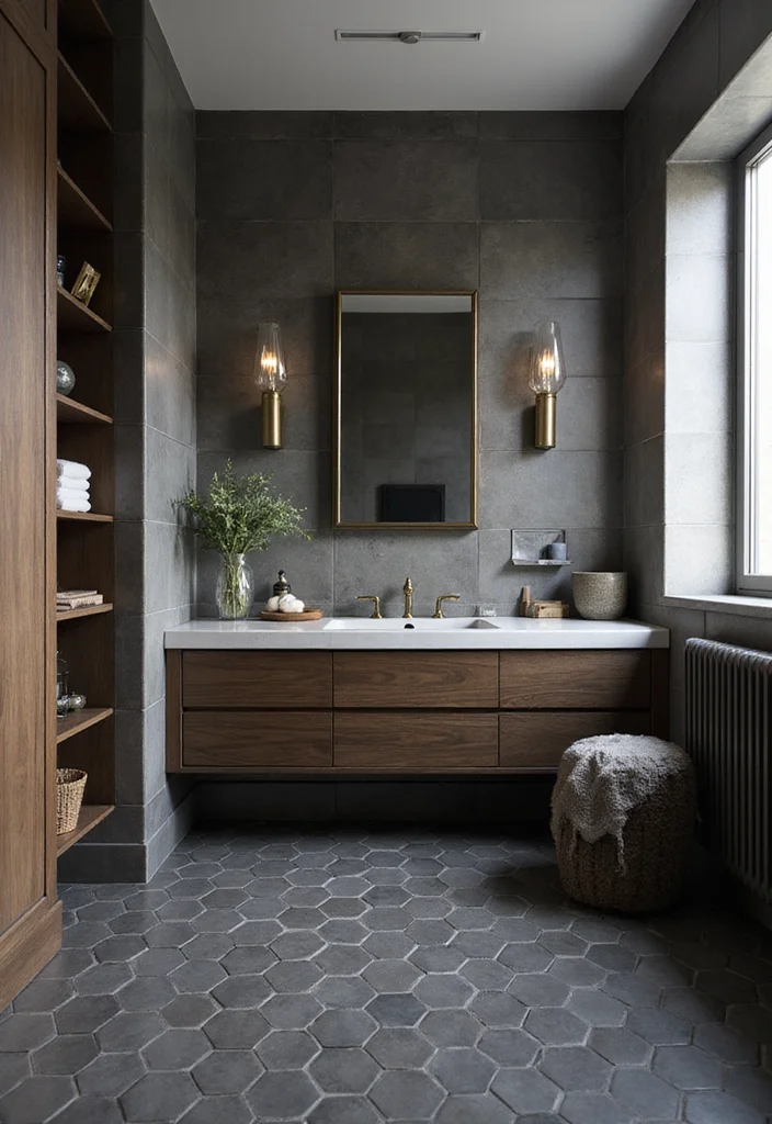 14 Grey Hexagon Tile Bathroom Floor Ideas - 2. Bold Charcoal Statements
