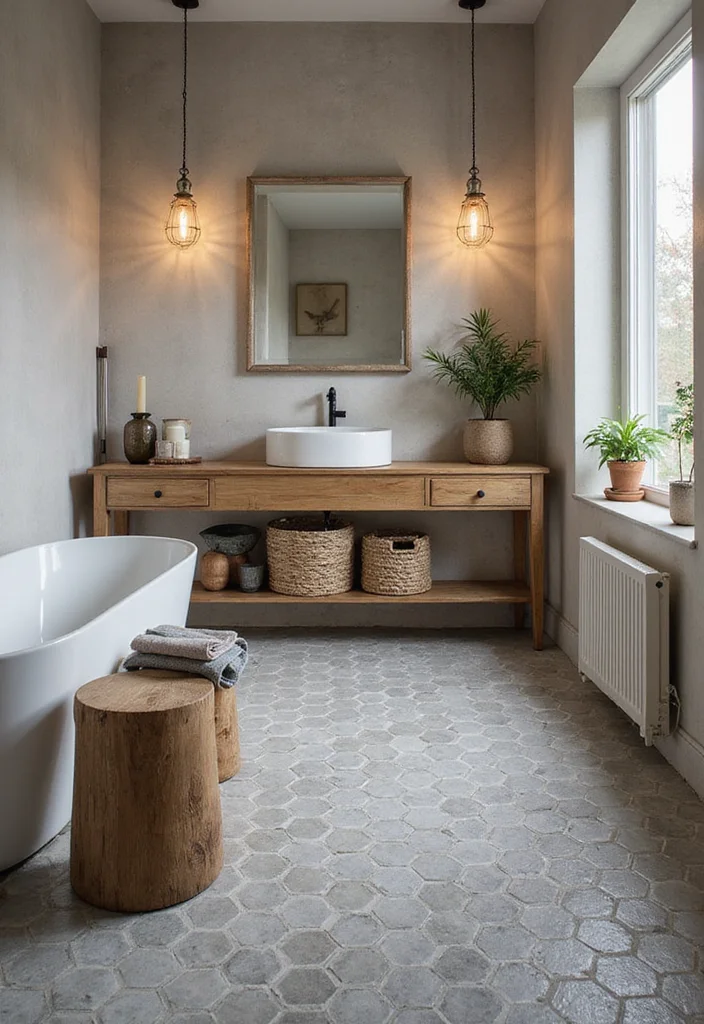 14 Grey Hexagon Tile Bathroom Floor Ideas - 5. Textured Grey Tiles