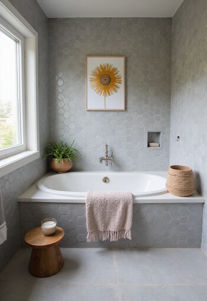 14 Grey Hexagon Tile Bathroom Floor Ideas - 6. Transitional Tones