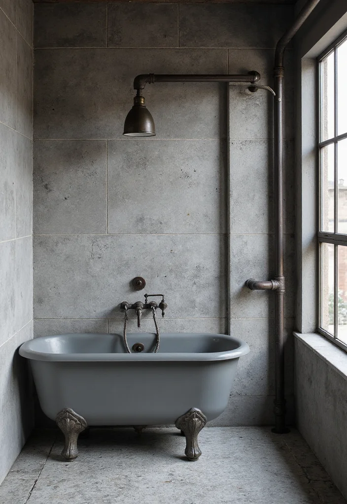 14 Grey Hexagon Tile Bathroom Floor Ideas - 7. Industrial Chic