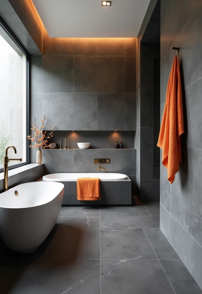 14 Grey Tile Bathroom Ideas With Modern Calm Style - 2. Dark Grey Tiles for a Bold Statement