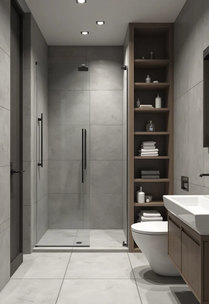 14 Grey Tile Bathroom Ideas With Modern Calm Style - 7. Minimalist Grey Tile Designs