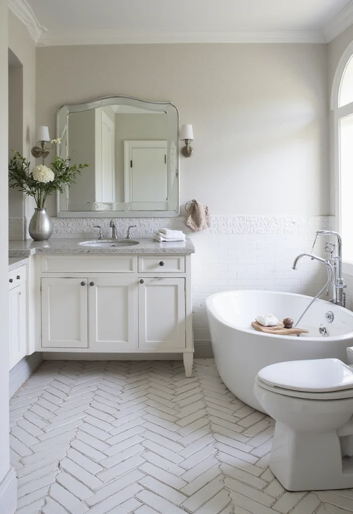 14 Herringbone Bathroom Tile Ideas For Modern Pattern Lovers - 12. Herringbone Border Accents