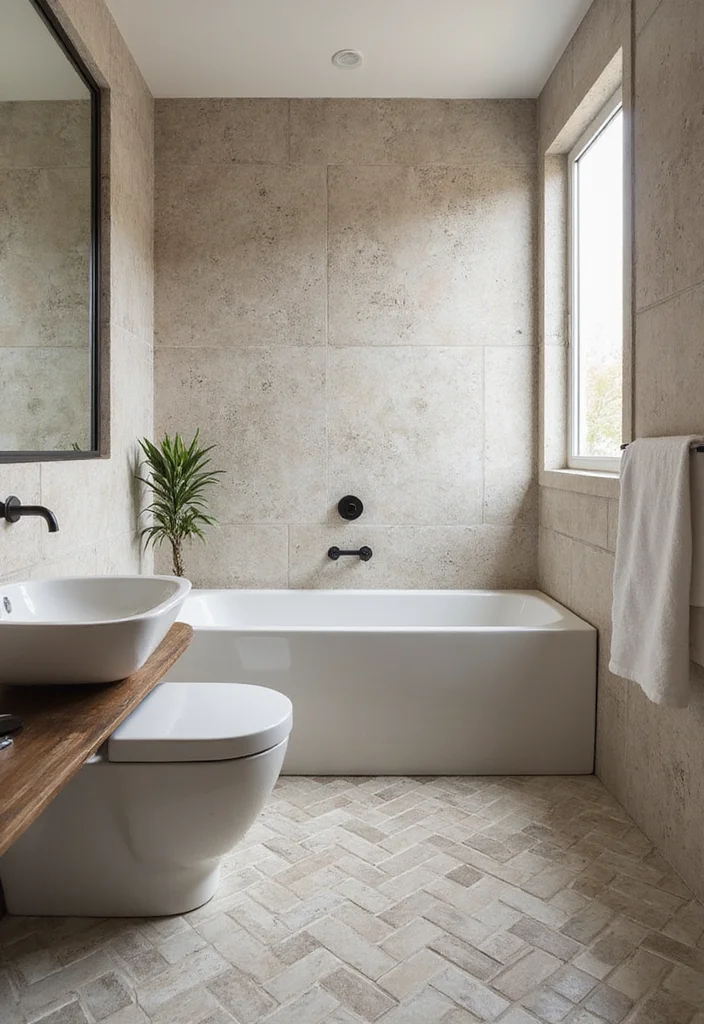 14 Herringbone Bathroom Tile Ideas For Modern Pattern Lovers - 14. Textured Herringbone Tiles