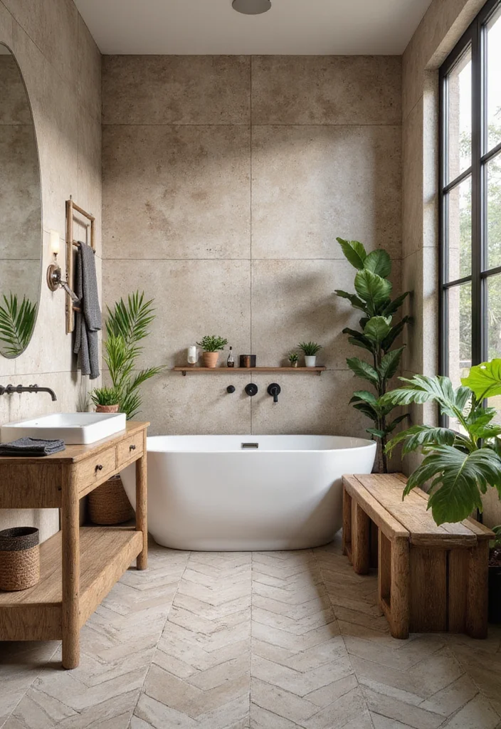 14 Herringbone Bathroom Tile Ideas For Modern Pattern Lovers - 3. Earthy Tones for a Natural Vibe
