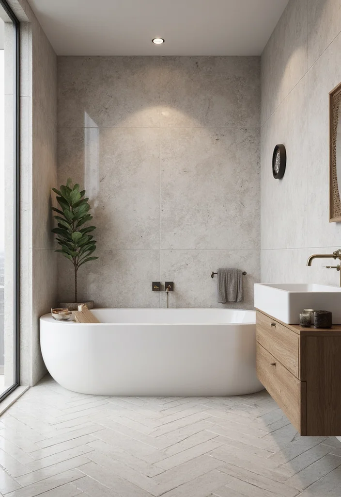 14 Herringbone Bathroom Tile Ideas For Modern Pattern Lovers - 7. Large-Scale Herringbone Tiles