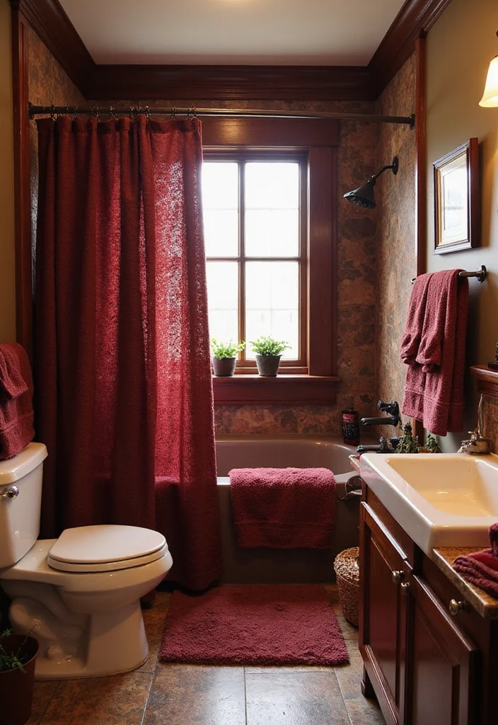 14 Maroon Bathroom Ideas With Rich Colour - 10. Textured Maroon Fabrics