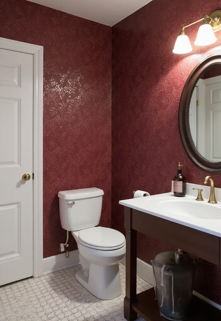 14 Maroon Bathroom Ideas With Rich Colour - 11. Maroon Wallpaper Designs