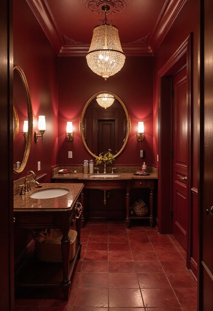 14 Maroon Bathroom Ideas With Rich Colour - 12. Maroon Lighting Features