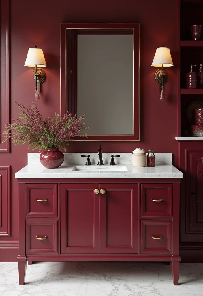 14 Maroon Bathroom Ideas With Rich Colour - 4. Statement Maroon Vanity