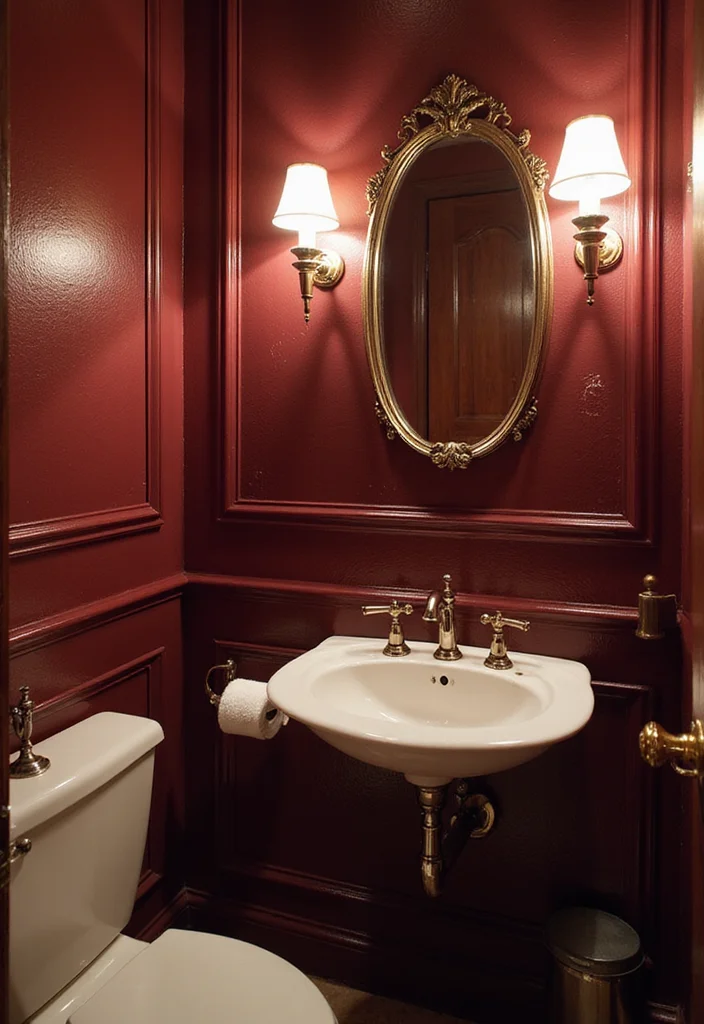 14 Maroon Bathroom Ideas With Rich Colour - 6. Vintage Maroon Fixtures