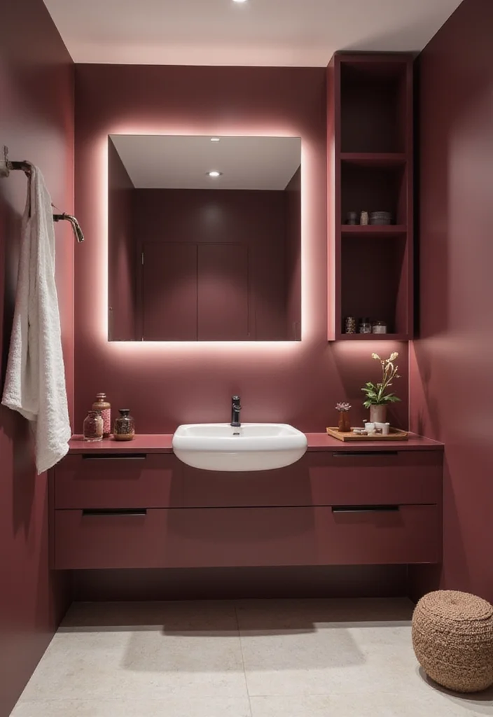 14 Maroon Bathroom Ideas With Rich Colour - 8. Modern Maroon Designs