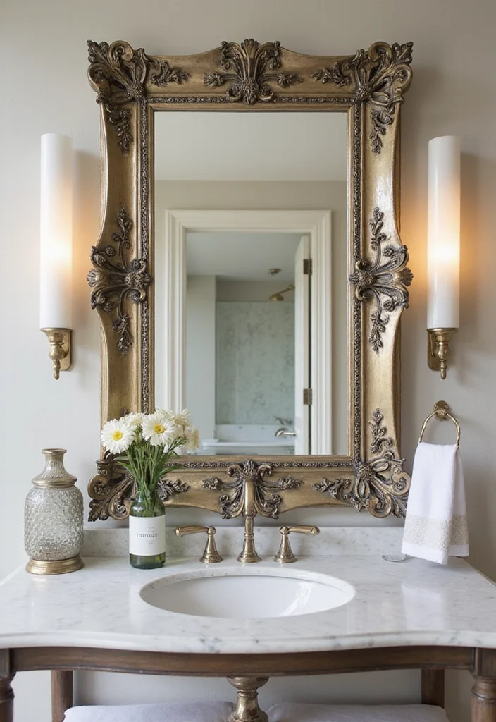 14 Metallic Tile Bathroom Ideas With Shine And Texture - 12. Statement Mirrors with Metallic Accents