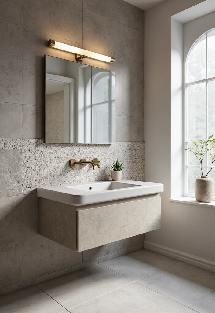 14 Metallic Tile Bathroom Ideas With Shine And Texture - 13. Floating Vanities with Metallic Accents