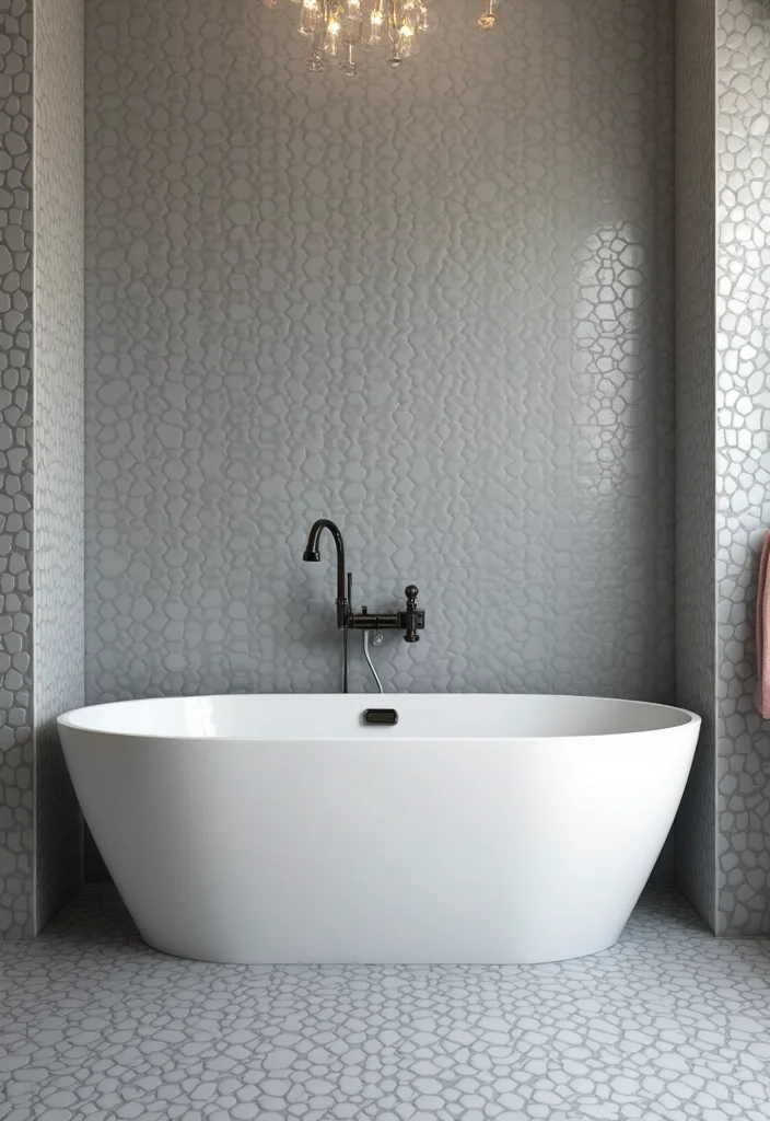 14 Metallic Tile Bathroom Ideas With Shine And Texture - 2. Sleek Silver Hexagon Tiles