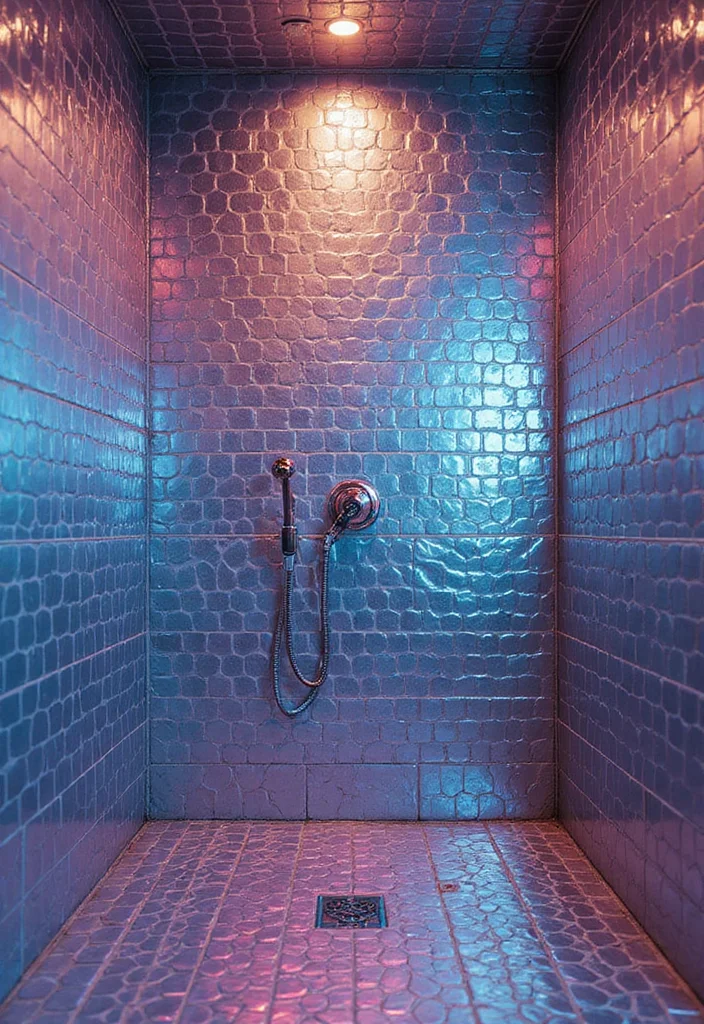 14 Metallic Tile Bathroom Ideas With Shine And Texture - 4. Iridescent Tiles for a Colorful Twist