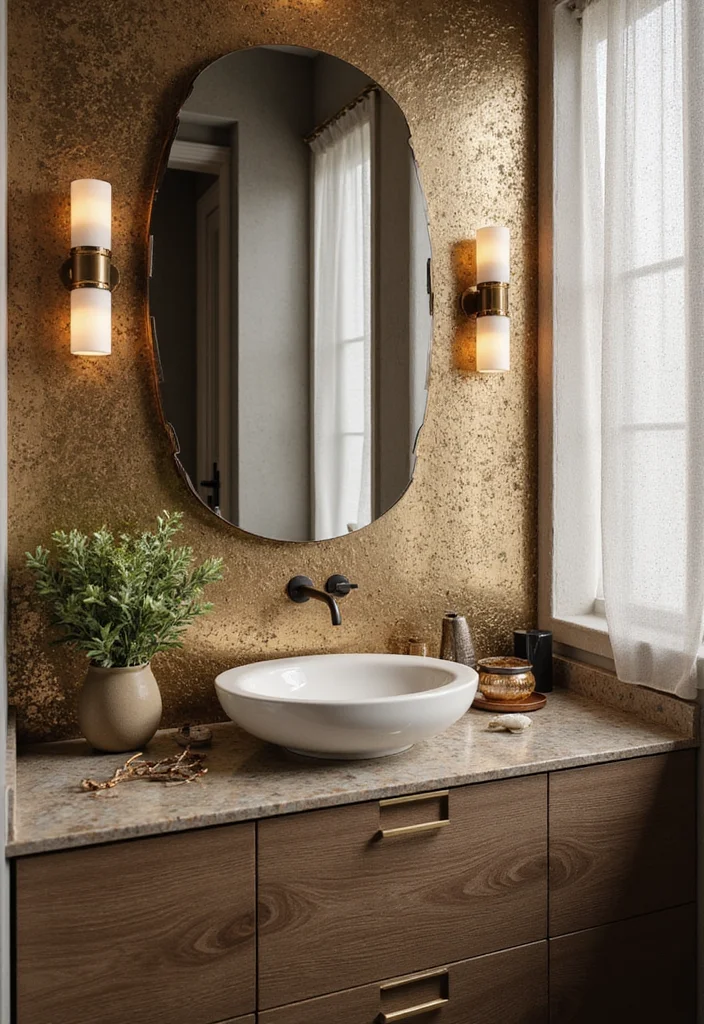 14 Metallic Tile Bathroom Ideas With Shine And Texture - 7. Elegant Metallic Backsplashes
