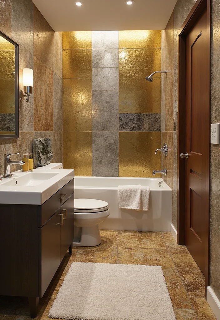 14 Metallic Tile Bathroom Ideas With Shine And Texture - 9. Mixing and Matching Metallics