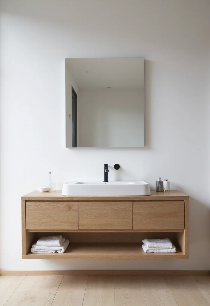 14 Oak Bathroom Vanity Ideas With Warm Style - 2. Modern Oak Vanity with Minimalist Design