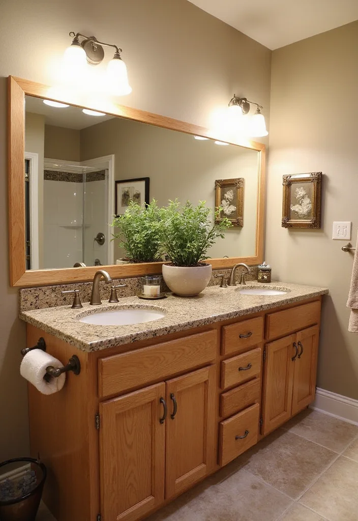14 Oak Bathroom Vanity Ideas With Warm Style - 3. Double Sink Oak Vanity for Family Bathrooms