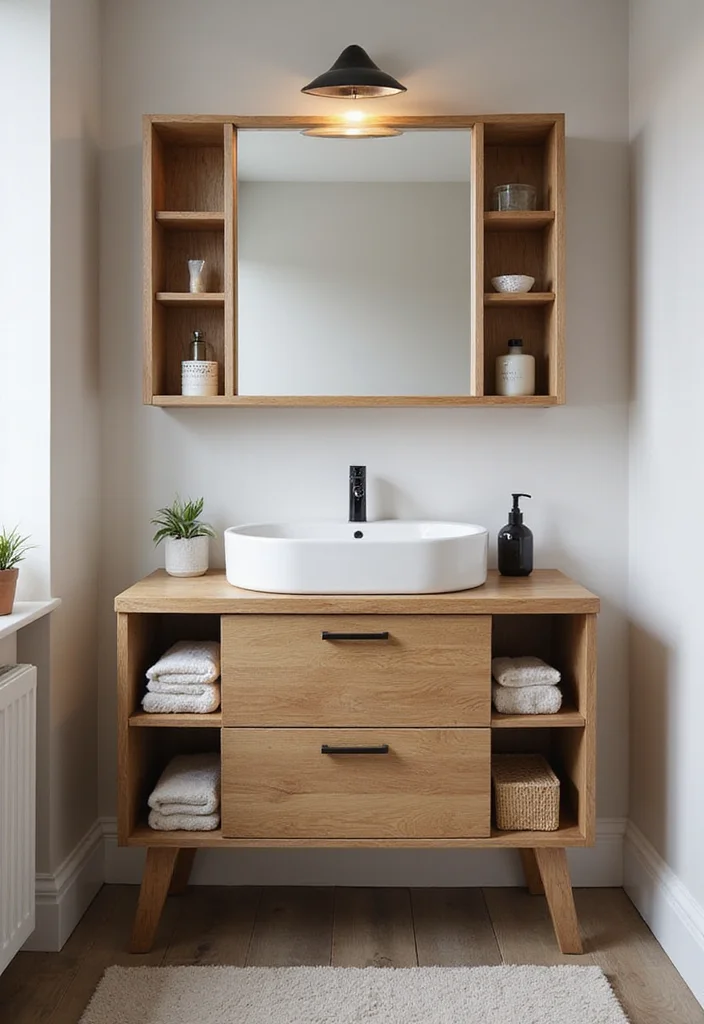 14 Oak Bathroom Vanity Ideas With Warm Style - 5. Compact Oak Vanity for Small Spaces