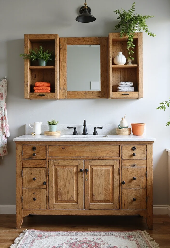 14 Oak Bathroom Vanity Ideas With Warm Style - 7. Farmhouse-Style Oak Vanity