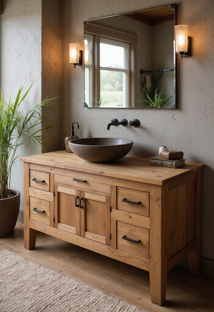 14 Oak Bathroom Vanity Ideas With Warm Style - 9. Rustic Oak Vanity with Vessel Sink