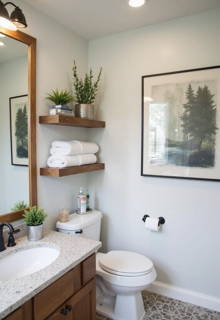 14 Old Tile Bathroom Makeover Ideas That Transform The Space - 12. Floating Shelves with Decorative Tiles