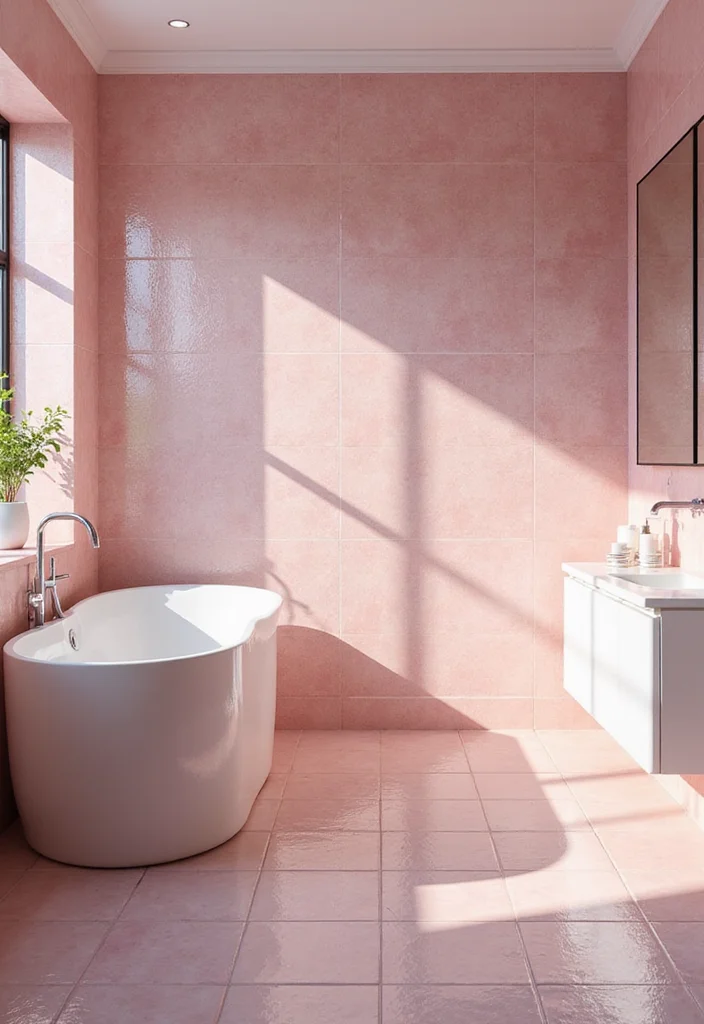 14 Pink Bathroom Tile Ideas That Feel Fresh And Fun - 11. Shimmering Pink Glass Tiles