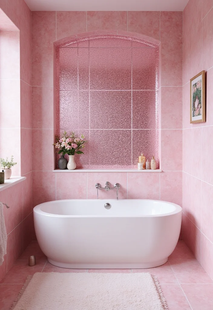 14 Pink Bathroom Tile Ideas That Feel Fresh And Fun - 13. Pink Glitter Tiles