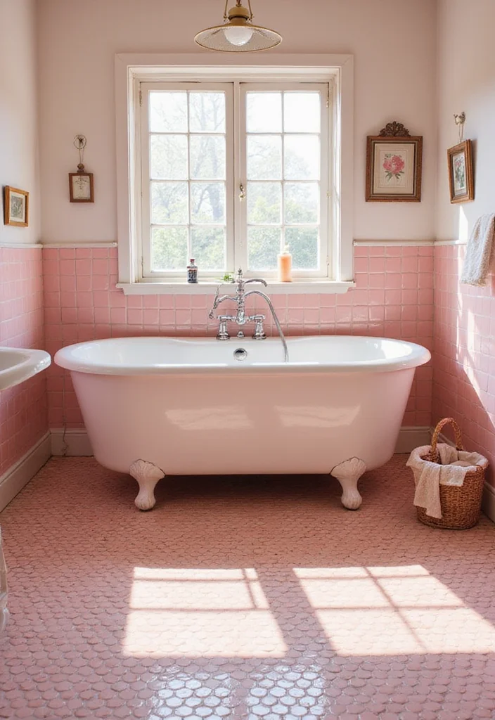 14 Pink Bathroom Tile Ideas That Feel Fresh And Fun - 3. Retro Pink Penny Tiles