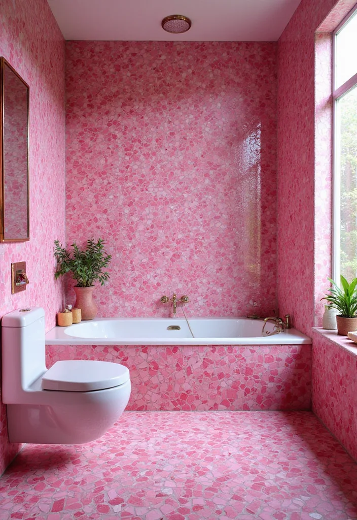 14 Pink Bathroom Tile Ideas That Feel Fresh And Fun - 4. Bold Pink Mosaic Tiles