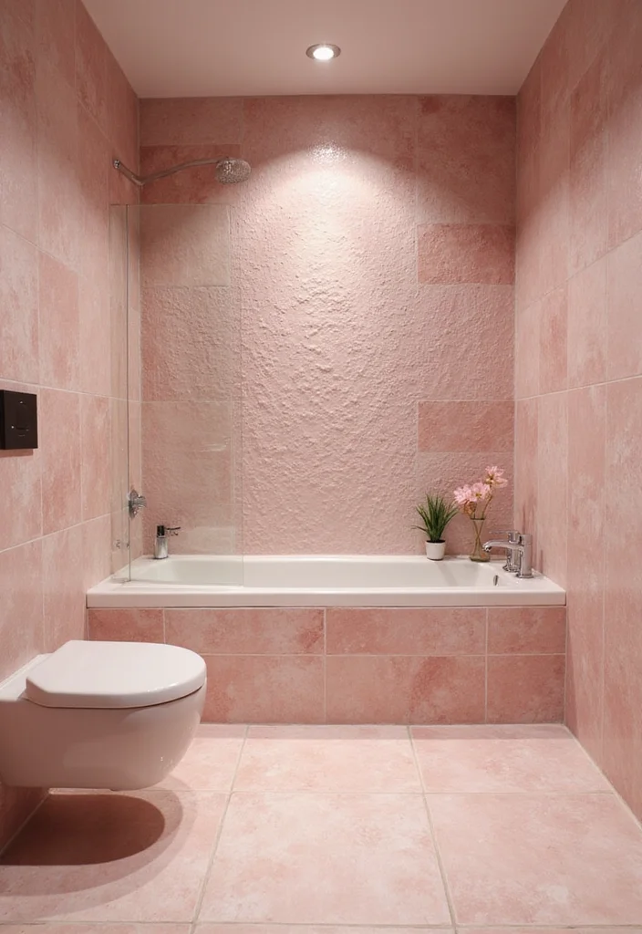 14 Pink Bathroom Tile Ideas That Feel Fresh And Fun - 8. Textured Pink Wall Tiles