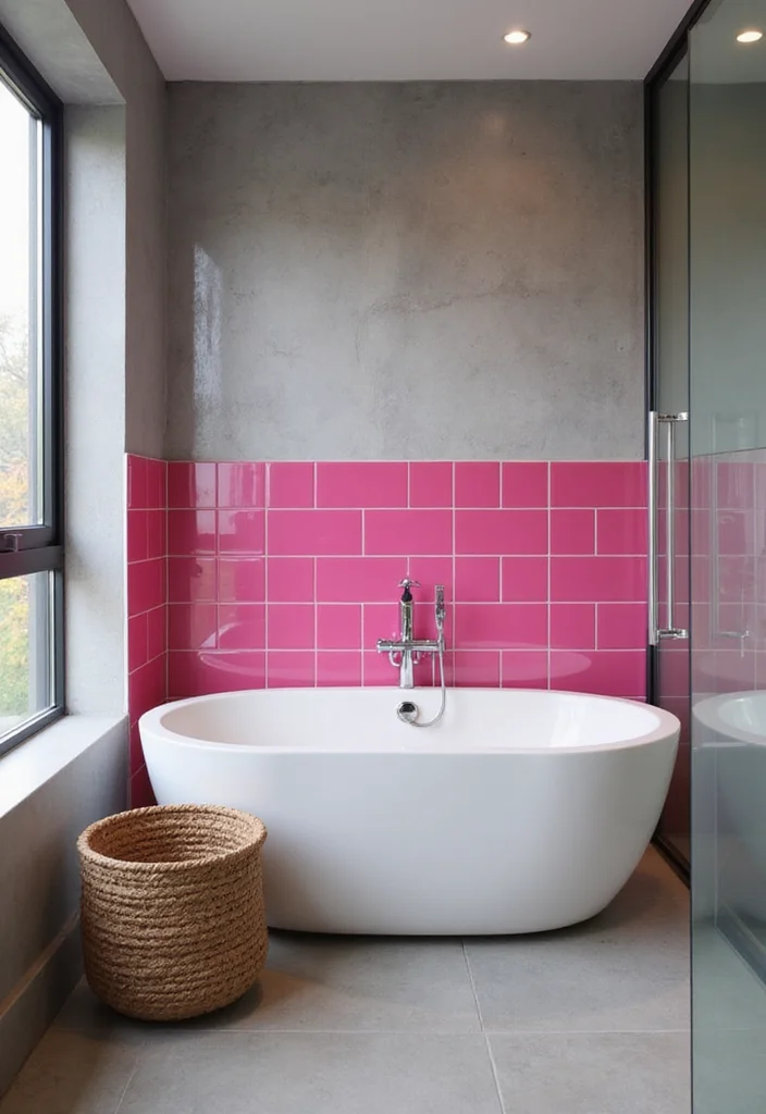 14 Pink Bathroom Tile Ideas That Feel Fresh And Fun - 9. Bright Pink Accent Tiles