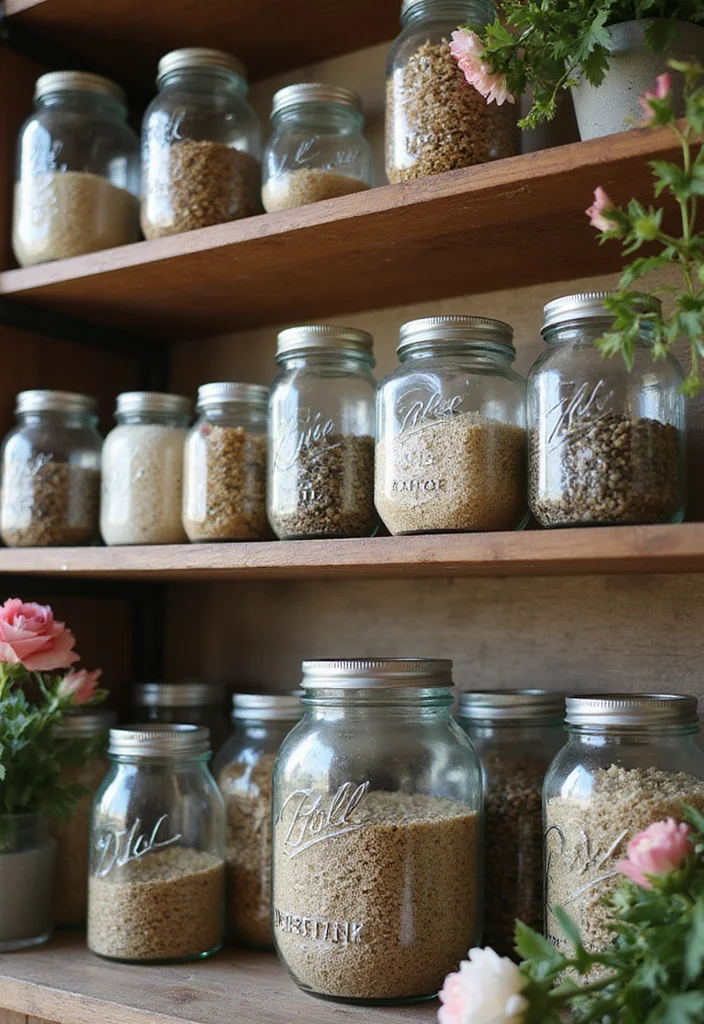 14 Primitive Bathroom Ideas With Rustic Heritage - 3. Mason Jar Storage Solutions