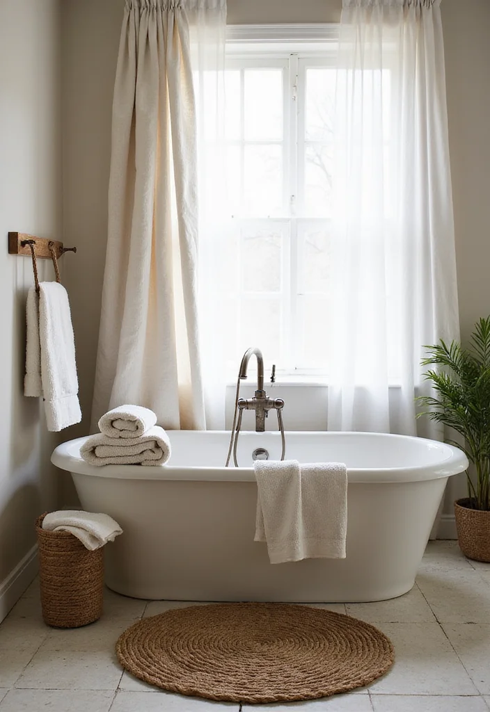 14 Primitive Bathroom Ideas With Rustic Heritage - 4. Soft, Natural Textiles