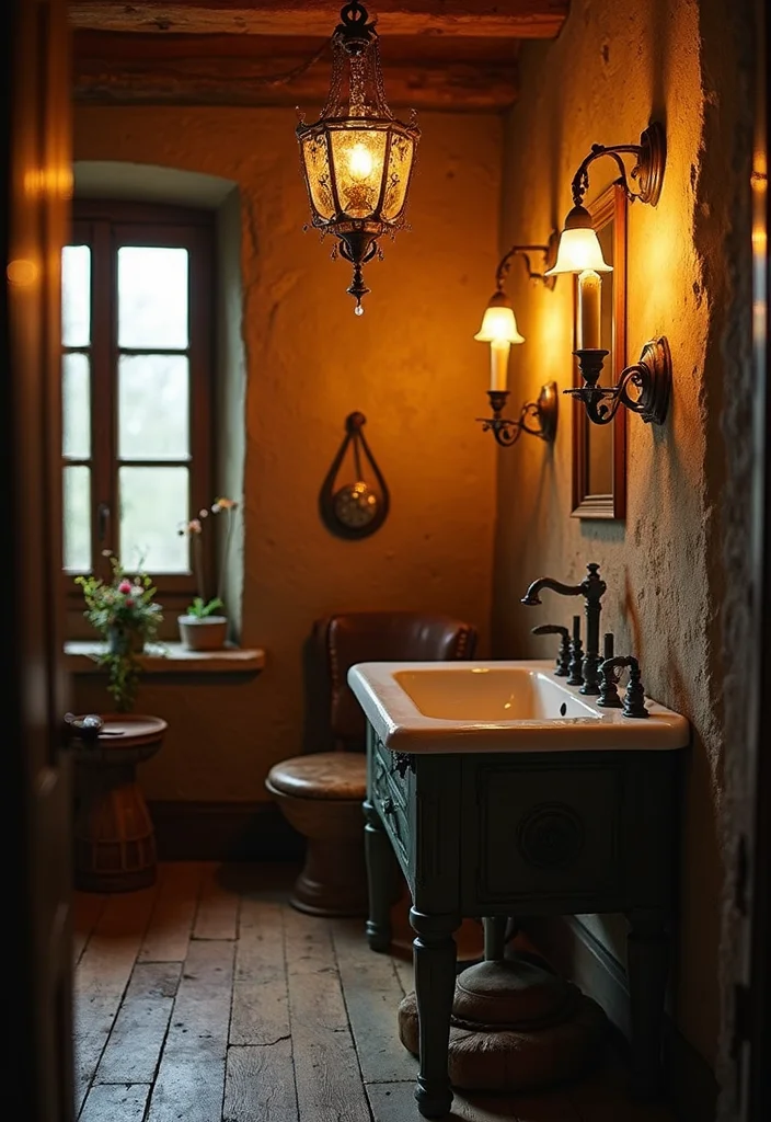 14 Primitive Bathroom Ideas With Rustic Heritage - 5. Rustic Lighting Fixtures