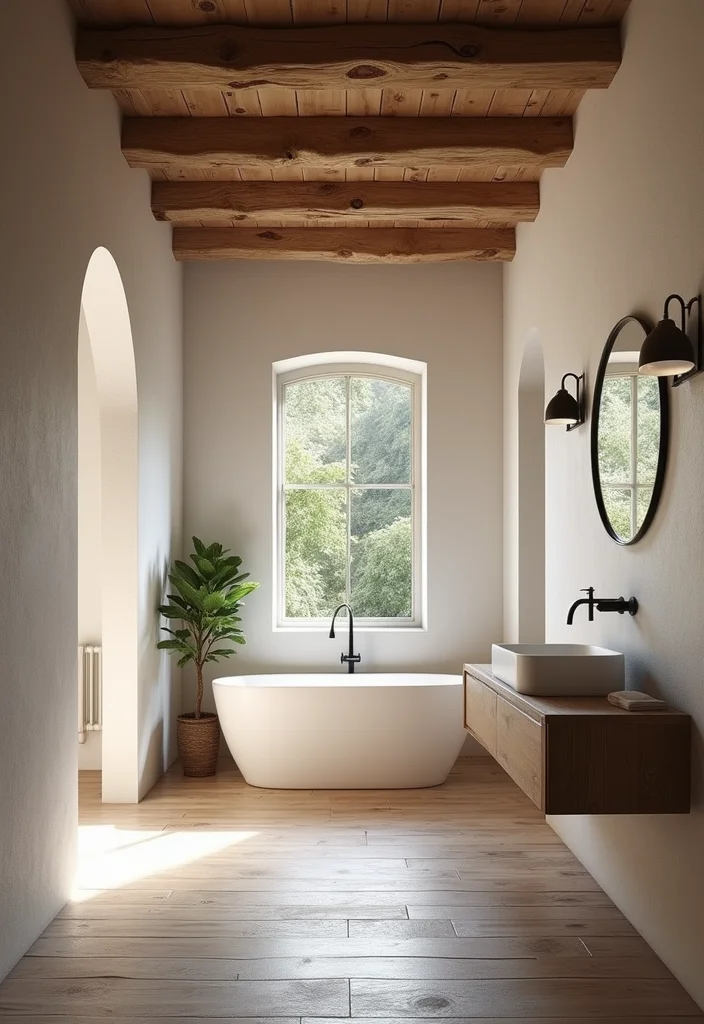 14 Primitive Bathroom Ideas With Rustic Heritage - 8. Wooden Accents and Beams