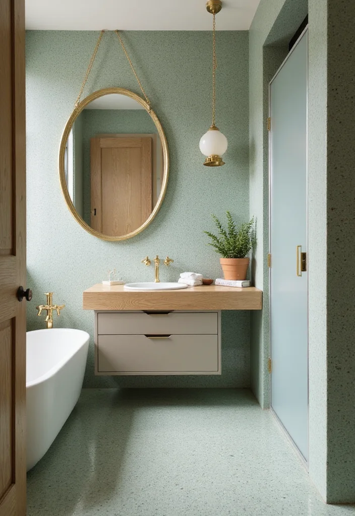 14 Sage Green Tile Bathroom Ideas With Calm Vibes - 4. Sage Green Terrazzo Tiles