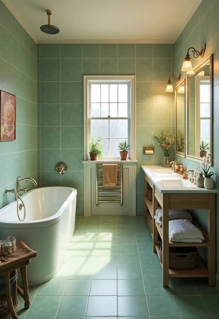 14 Sage Green Tile Bathroom Ideas With Calm Vibes - 6. Sage Green Floor Tiles