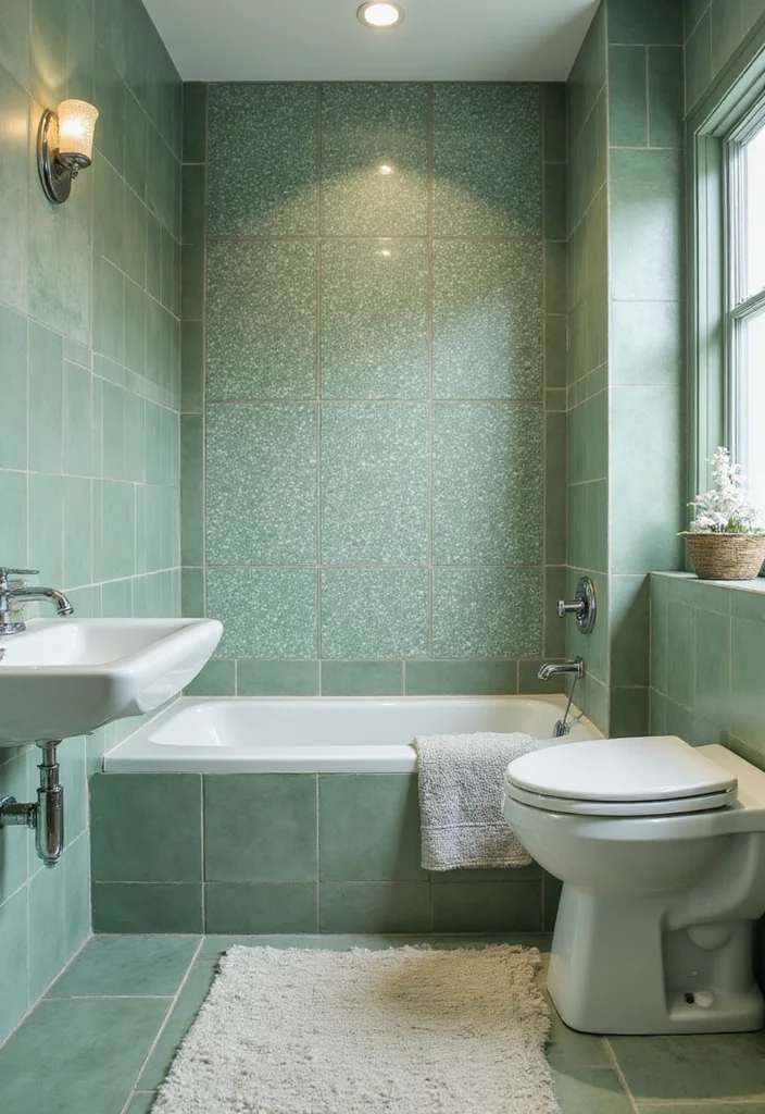 14 Sage Green Tile Bathroom Ideas With Calm Vibes - 7. Patterned Sage Green Tiles