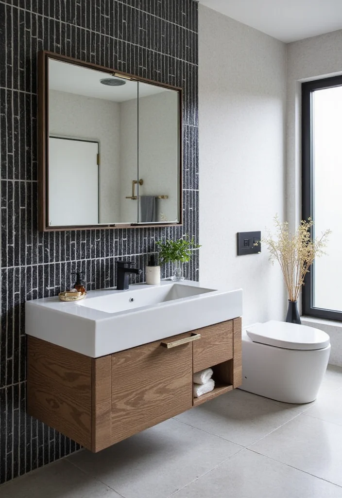 14 Stunning Black And White Subway Tile Bathroom Ideas - 2. Vertical Stacked Tiles