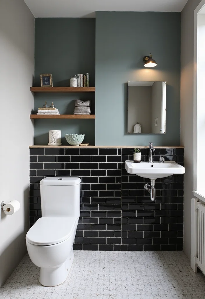 14 Stunning Black And White Subway Tile Bathroom Ideas - 4. Half-Wall Tiles